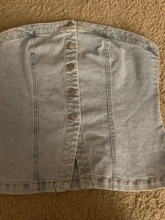H&M Tops - H&M Light Blue Strapless Denim Button-Back Top